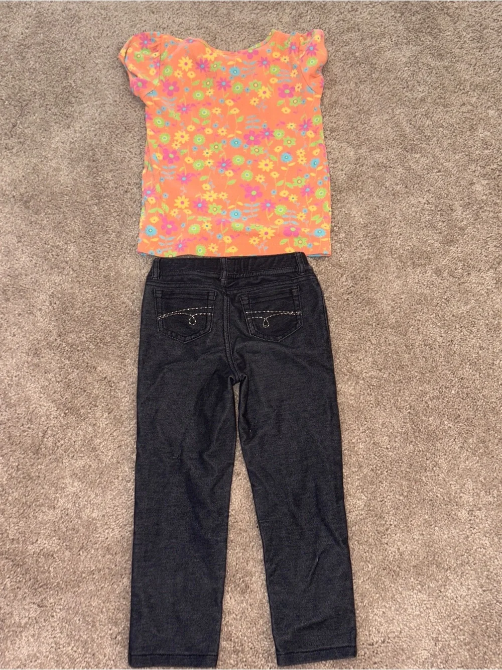 Sonoma Orange Floral Top with Black Jeans Set 4T